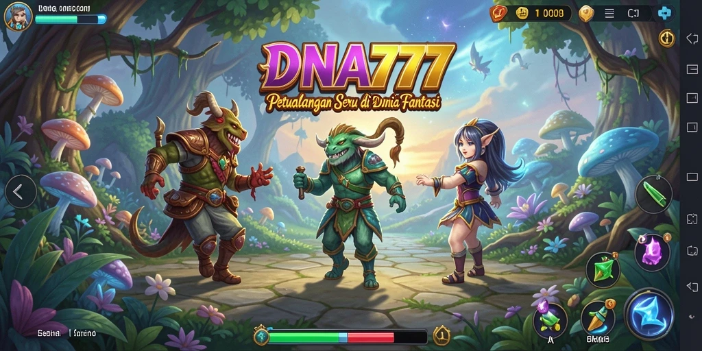 Screenshot permainan <strong>DNA777</strong> menampilkan petualangan seru di lingkungan fantastis.