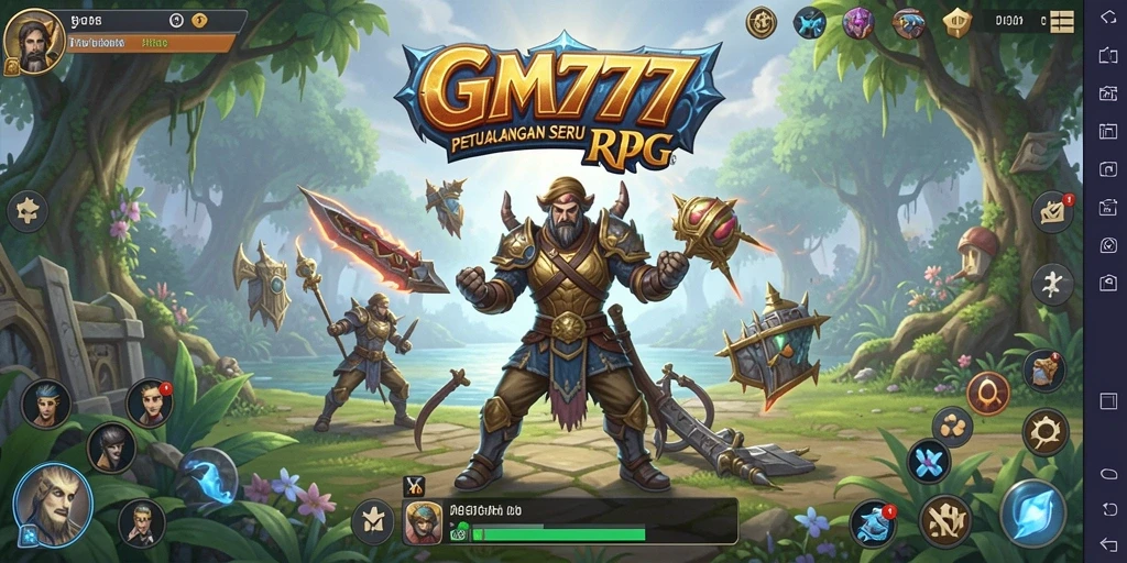 Tangkapan layar utama GM777 menunjukkan aksi mendebarkan dalam pertempuran RPG.