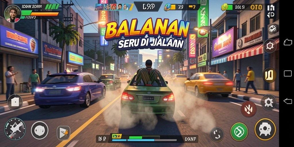 Screenshot gameplay IDRRP menampilkan kecepatan dan aksi balap yang mendebarkan.
