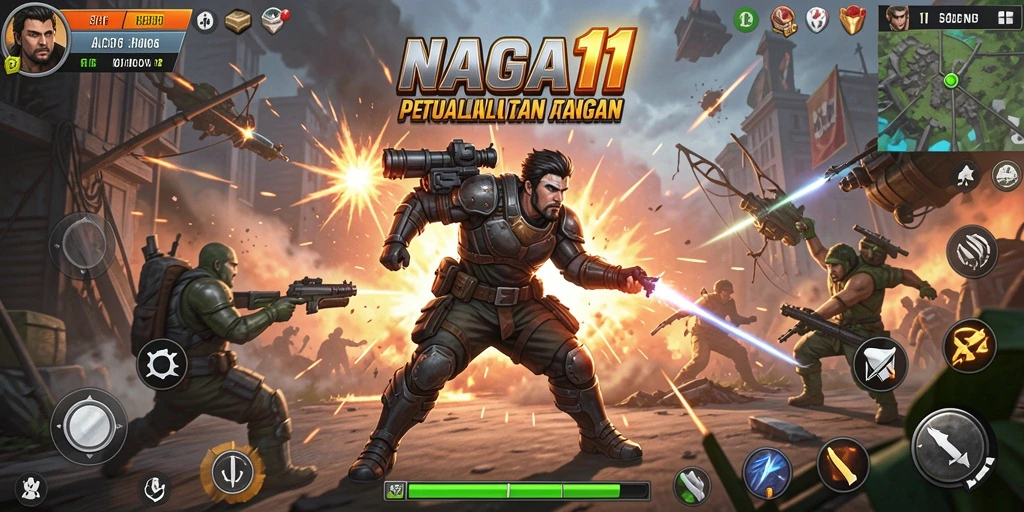 Tampilan gameplay NAGA11 yang intens dengan aksi yang cepat dan grafis luar biasa.
