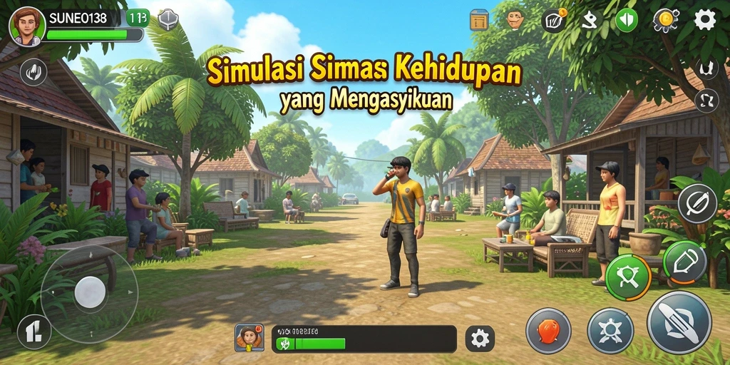 Tampilan gameplay SUNEO138 dengan berbagai aktivitas simulasi.