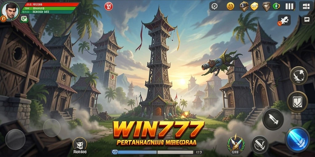 Tampilan gameplay WIN777 yang mengasyikkan saat mempertahankan menara.