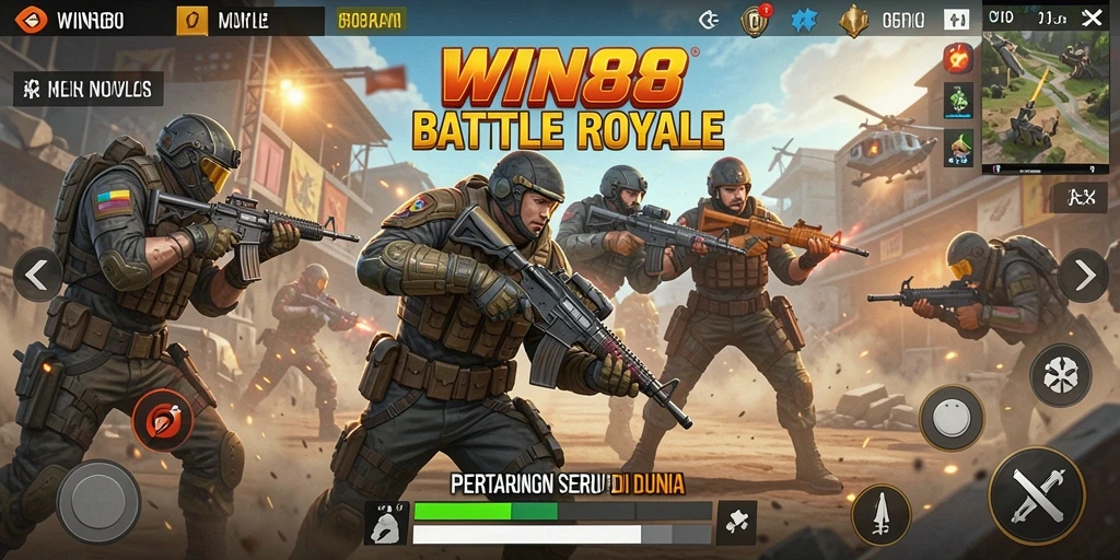 Tangkapan layar intense gameplay WIN88 dalam pertempuran Battle Royale.